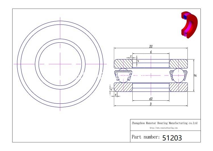 thrust ball bearing sizes 51203 d